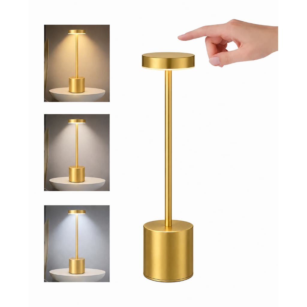 Luminária Mesa Abajur Touch Led Dimerizável Luz Decoração Sem Fio 3000k Recarregável Dourado