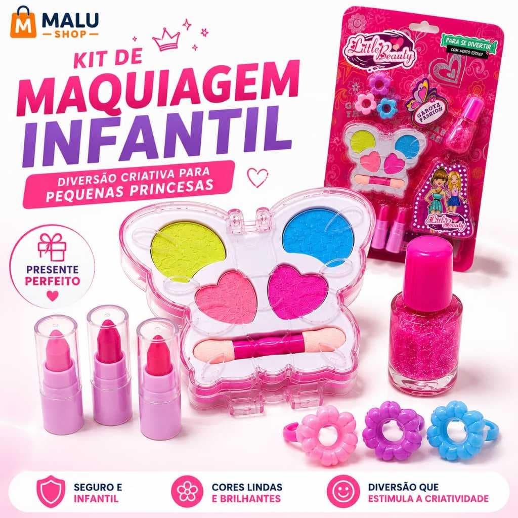 Kit Maquiagem Infantil Completo Menina Little Beauty Estojo Maquiagem Brinquedo Presente Criativo com Batons e Esmalte