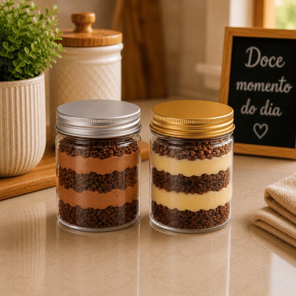 Pote PET Redondo 180ml Kit 24 Tampa Rosca Bolo de Pote Sobremesa Mousse Confeitaria