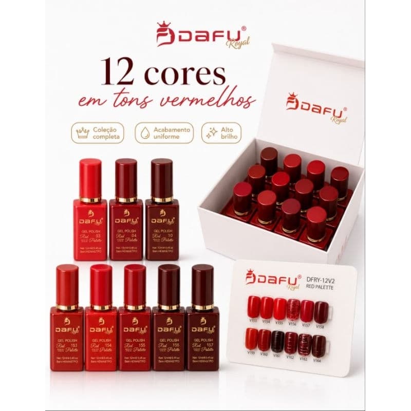 Esmalte em gel dafu, kit 12 esmaltes sem hema, sem tpo 12ml