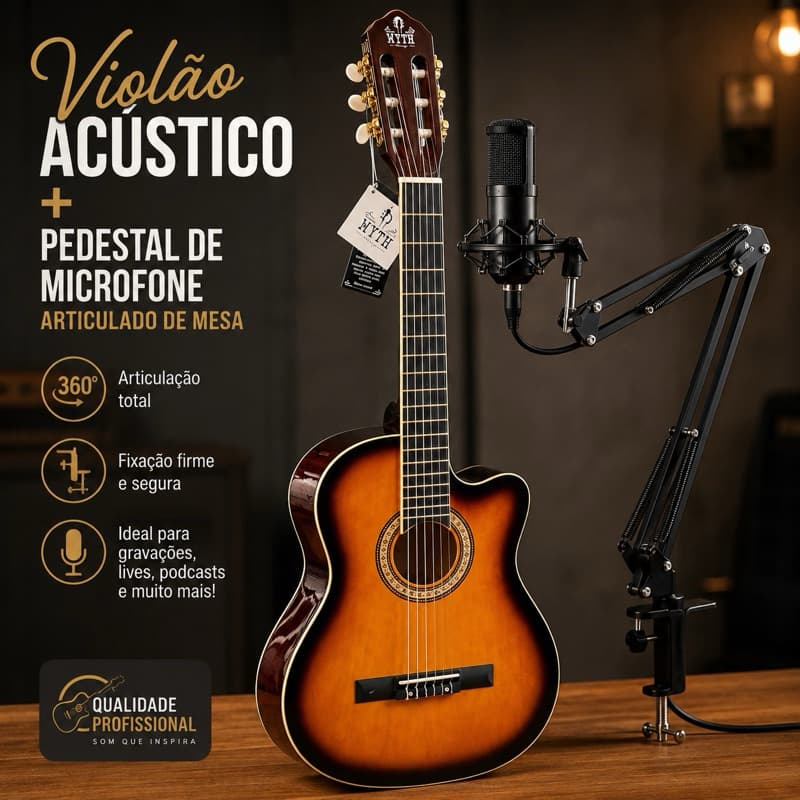 Violão Acustico com Corda em Nylon + Pedestal Articulado de Mesa
