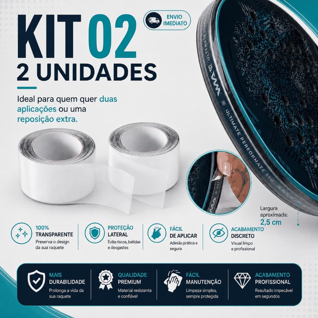 KIT 2 FITAS PROTETORA DE CABEÇA TRANSPARENTE SAVE RAQUETE BEACH TENNIS, TENIS E PADEL + (BRINDE)