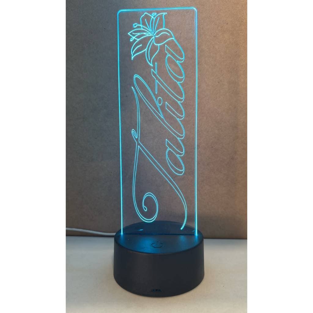 Luminária Abajur nome com flor Led RGB Acrílico 3mm  Personalizada Nome - Presente Decoração Quarto, envio imediato