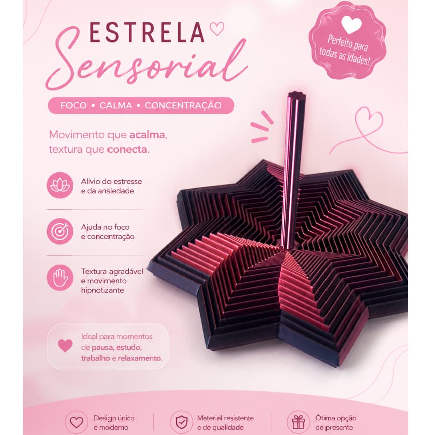 Estrela Sensorial Giratória / Anti Stress / Autismo TEA Ansiedade / Fidget