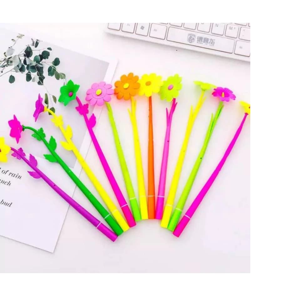 Caneta Flor 2 unidades Criativo Bonito Macia 0.5mm Papelaria Parece Flor (Cores Diversas)