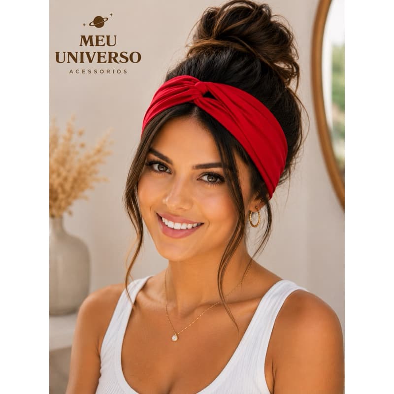 Kit 2 Faixa de Cabelo Turbante Feminino Nó Frontal Elástico Confortável Moda Várias Cores