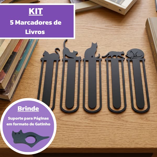 Kit 5 Marcadores de Página Gatinho + Brinde Exclusivo