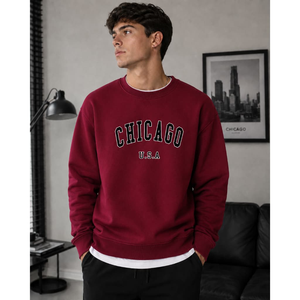Moletom Estampa Chicago Blusa De Frio Unissex Gola Redonda Casual