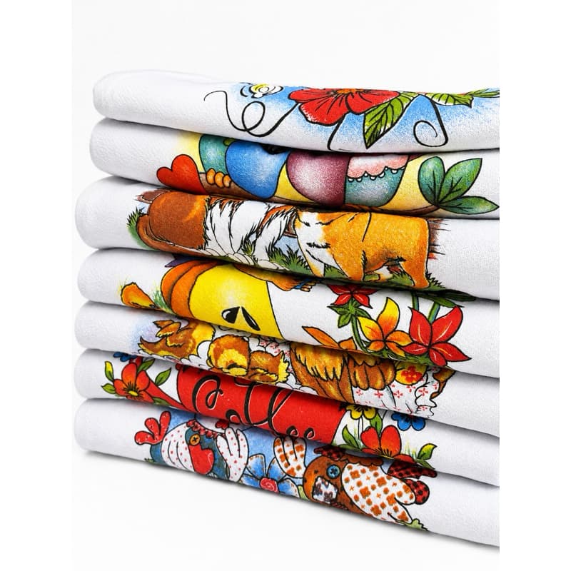 Kit Até 10 Panos De Prato Estampados Bainha 100% Algodão