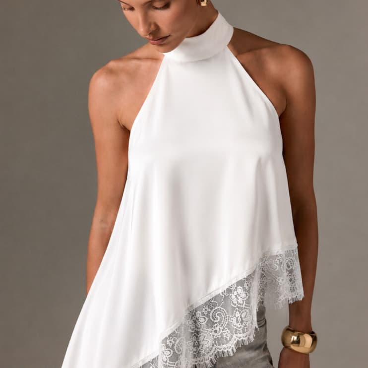 Blusa Cetim Com Renda Feminina Elegante Casual Gola Alta Confortável Festa