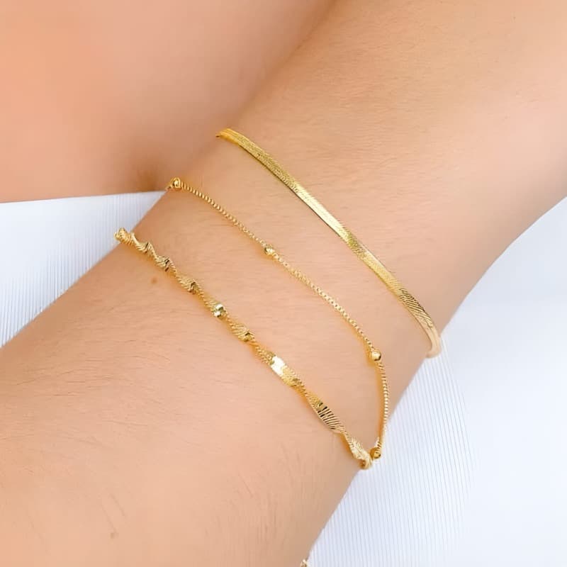 Kit 03 Pulseira Torcida Bolinha Laminada Feminina Folheada Ouro 18k Dourada Conjunto