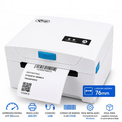 Impressora Térmica Knup Etiquetas Código de Barras QR Code USB 76mm Logística Expedição 203dpi