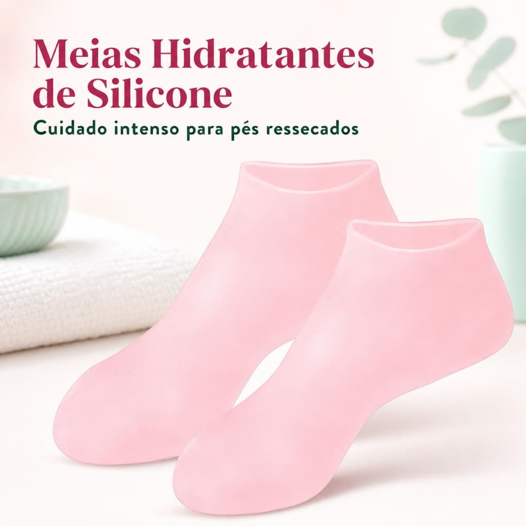Meia de Silicone Hidratante Rosa para Spa dos Pés, Reutilizável, Auxilia o Cuidado de Calcanhar Ressecado com Creme