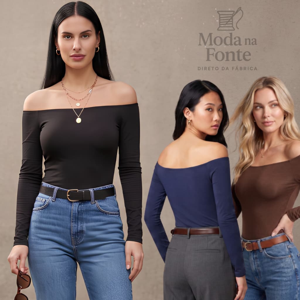 Body Ombro a Ombro Manga Longa Ciganinha Feminino Suplex Elegante Festa Casual Moda Gringa