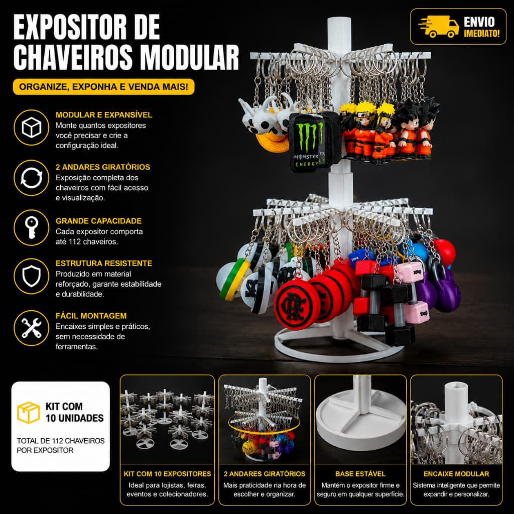 Kit 10 Expositor Chaveiro Modular Para 112 Chaveiros - Expositor Loja – Organização e Estilo