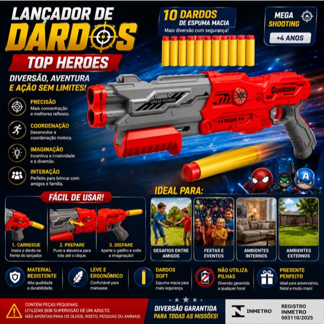 Brinquedo Lançador Dardos Soft Infantil Segurança Tiro Precisão Diversão Vermelho