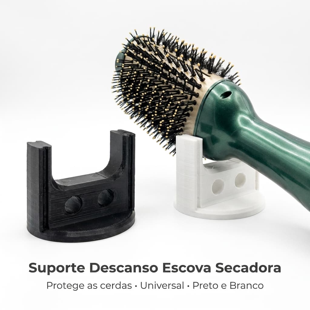Suporte Descanso para Escova Secadora Universal | Protege as Cerdas | Apoio de Mesa | Preto e Branco