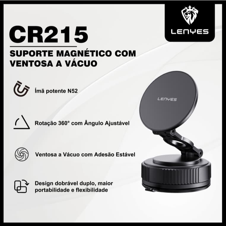 Suporte Celular Carro Fixação Magnética Giratório 360 Graus LENYES