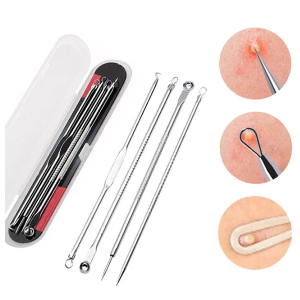 Kit 4 de Ferramentas de Beleza Extrator de Acne Removedor de Cravo Espinha Aço Inoxidável