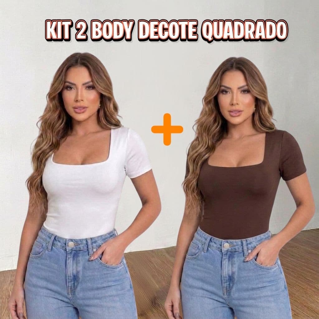 Kit 2 Body Feminino Decote Quadrado Manga Curta Suplex Liso Verão Collant moda blogueira Blusa P M G GG