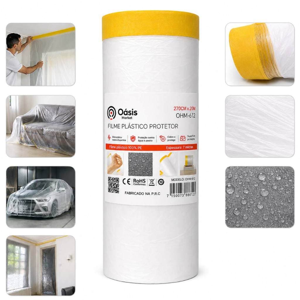 Filme Plástico Protetor 270x20 Contra Água E Poeira Proteção De Móveis Para Pinturas e Reformas
