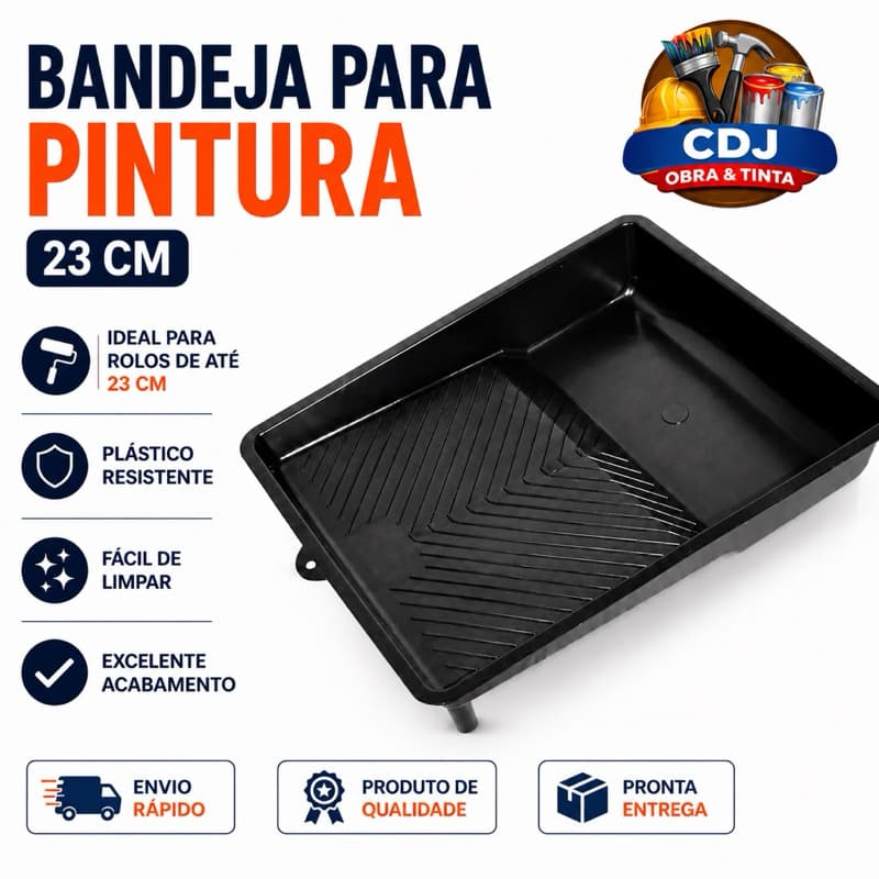 Bandeja Para Pintura 23cm Preta Plástica Resistente Para Rolo de Pintura Profissional