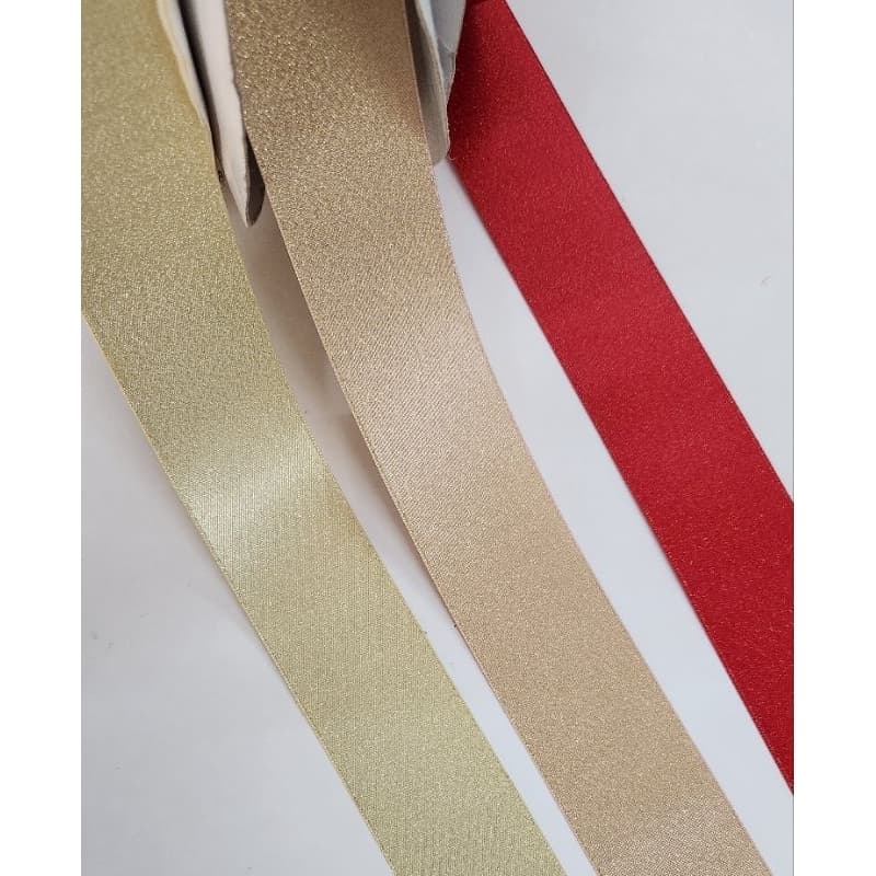 2m- Fita cetim sanding duplo 38mm/cetim vermelho/cetim dourado