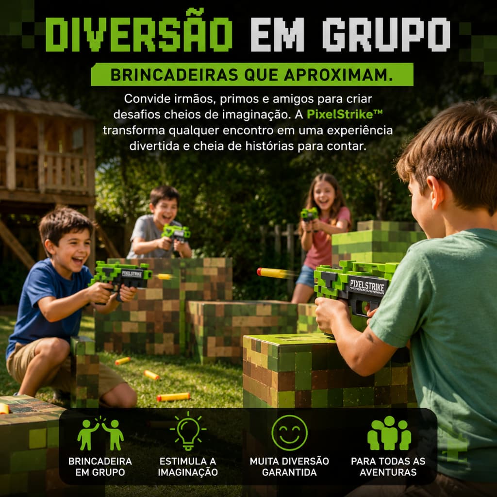 Pistola Lançadora Dardos Espuma Infantil Brinquedo PixelStrike Tiro Manual 5 Dardos Verde Presente Crianças