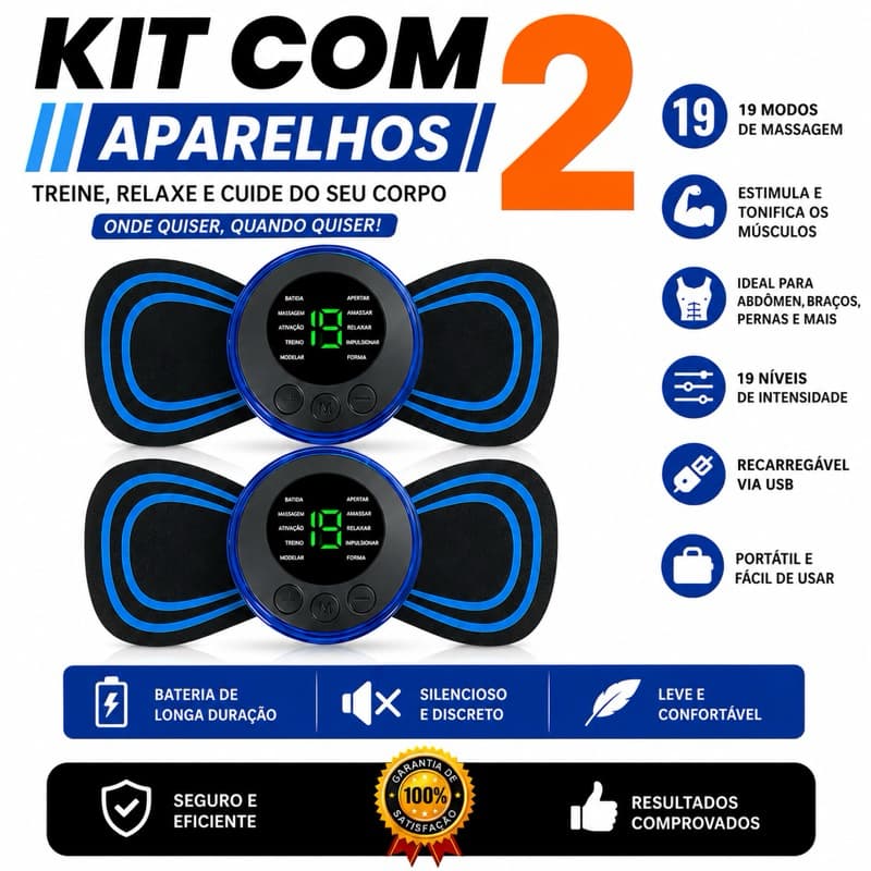 Massageador Portátil Recarregável EMS 8 Modos 19 Intensidades Alívio Dor Pescoço Cervical Ombro Pernas Relaxamento
