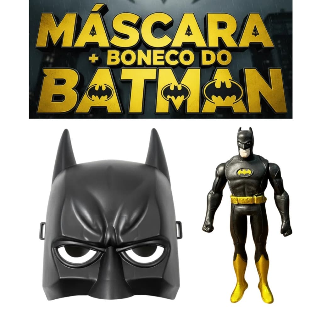 Kit Batman Máscara e Boneco Herói Infantil Brinquedo Presente Crianças