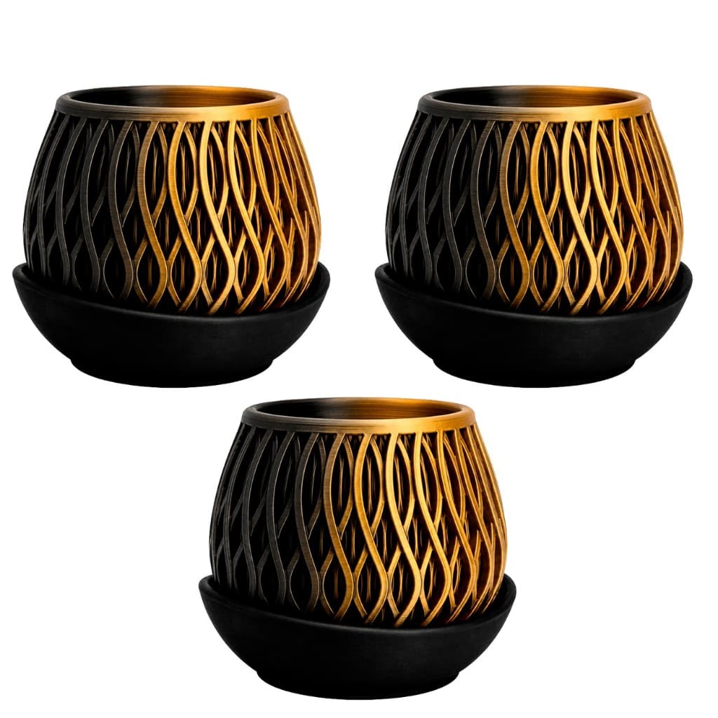 Kit com 3 Vasos Alvão Decorativos para Plantas & Flores com Prato Coletor de Água | Ideal para Suculentas & Cactos
