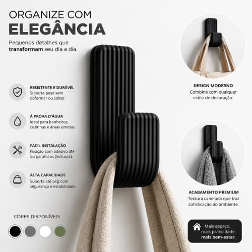 Gancho de Parede Adesivo - Instalação Rápida e Fixação Firme, Design Moderno