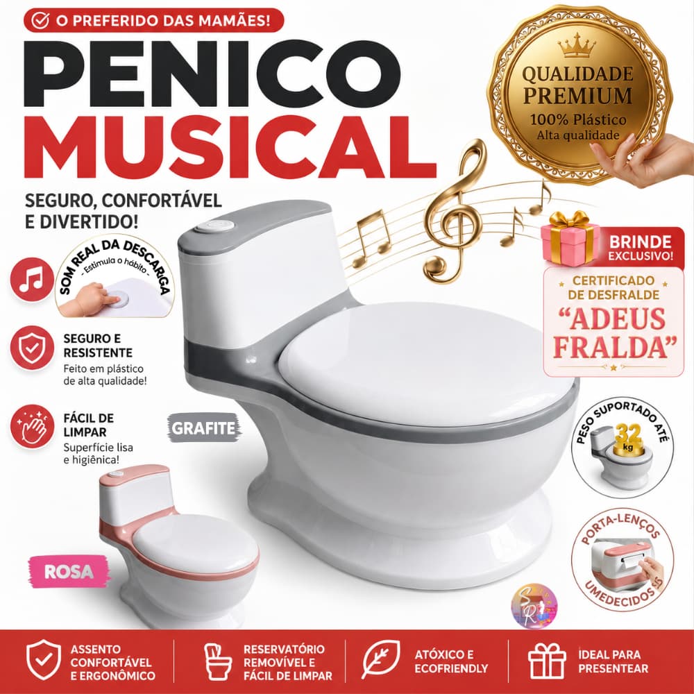 Privadinha Musical (Simula Som Real da Descarga) até 32Kg Troninho Penico Desfralde Premium