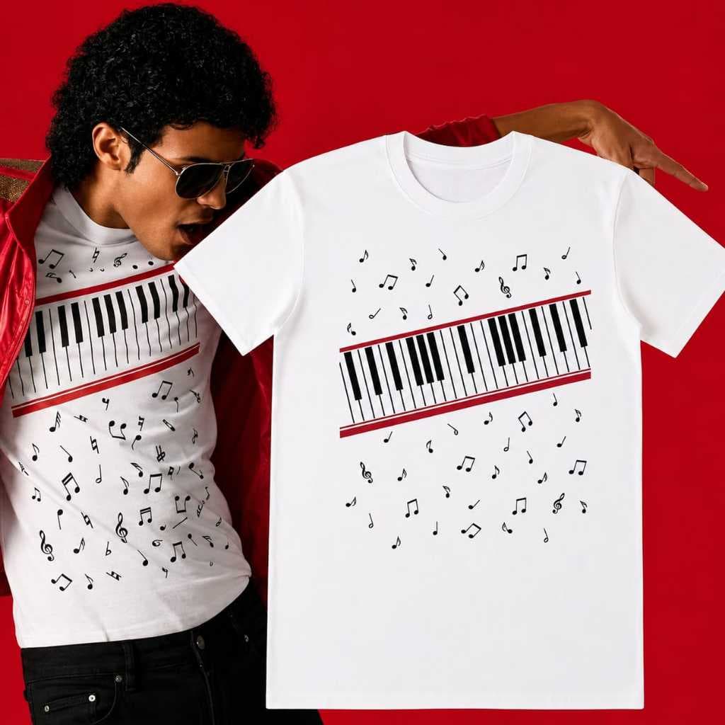 Camiseta Unissex Rei do Pop Para Fãs e Músicos/Teclado/Notas Musicais Blusa Estilosa e Confortável 100% Algodão
