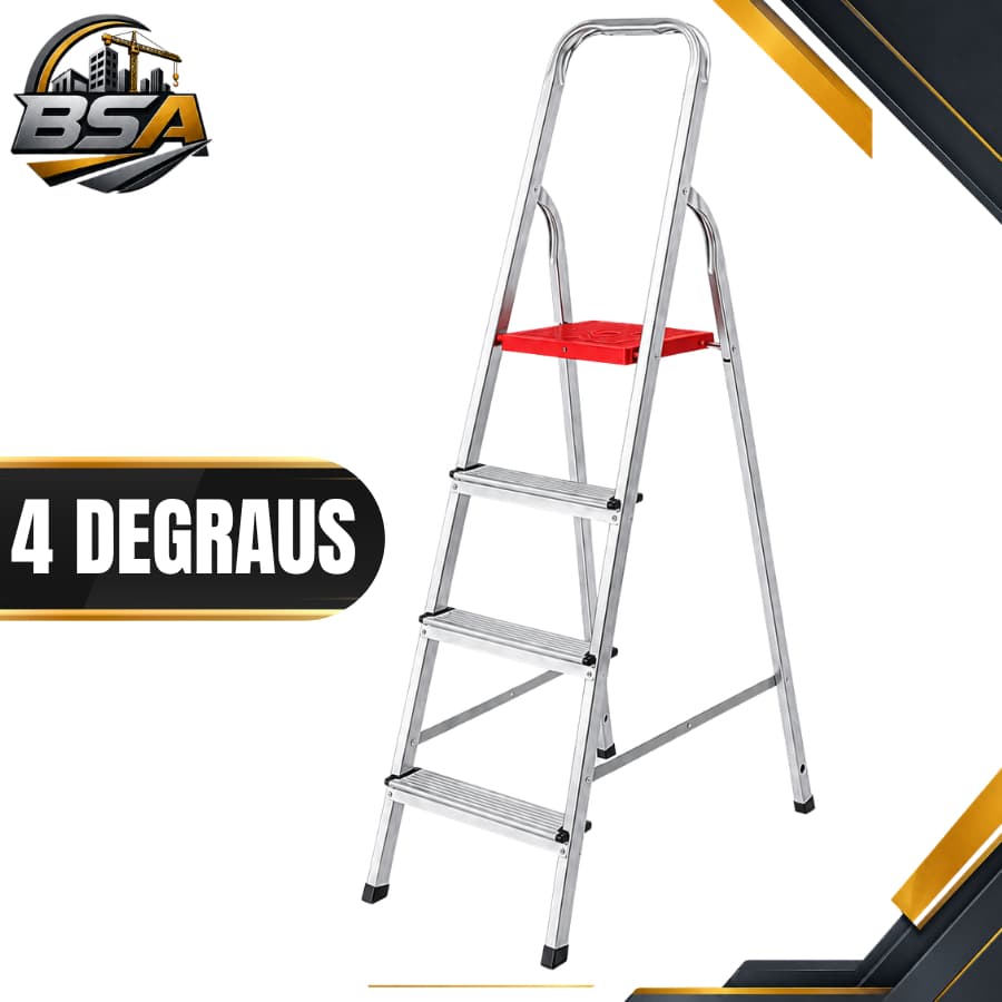 Escada de Aluminio 4 Degraus Reforçada Resistente