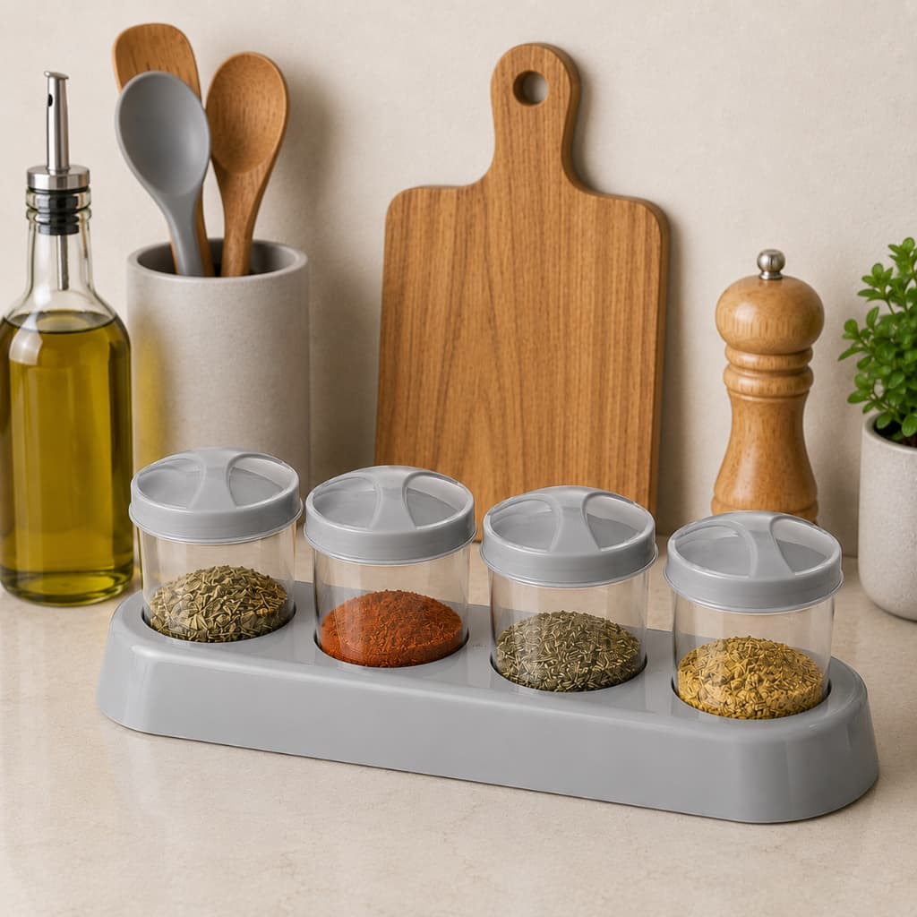 Porta Temperos 4 Potes 100ml Com Suporte Organizador Cozinha Ercaplast