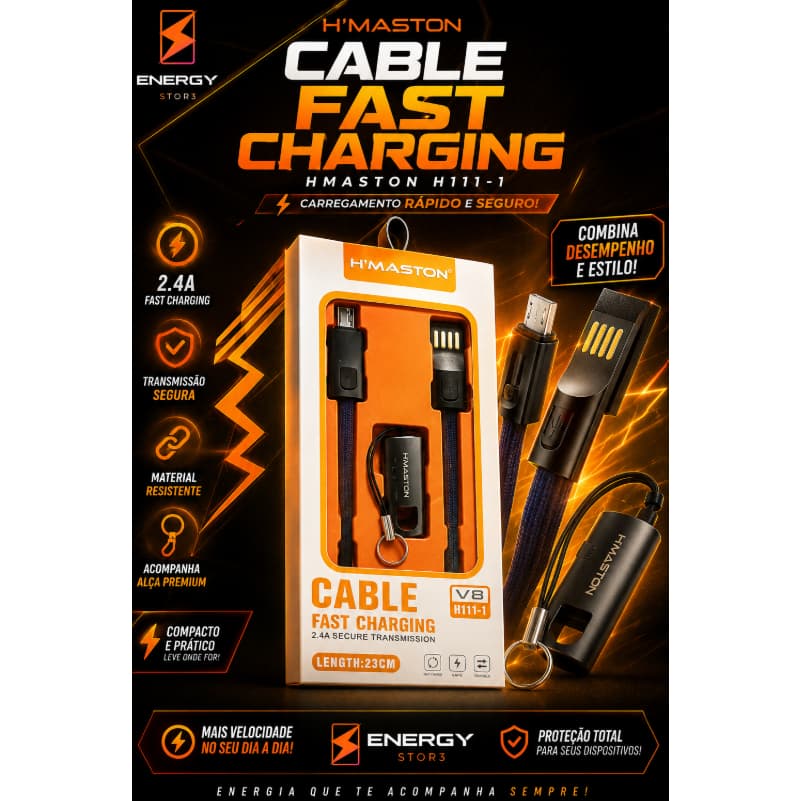 Cabo H'Maston H111-1 USB Tipo C Carga Rápida Fast Charging Original 1 Metro Reforçado