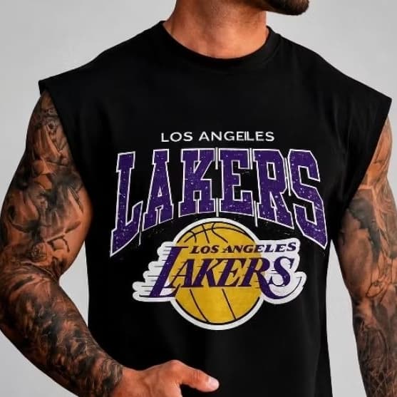 Regata Oversized Masculina Lakers Streetwear 100% Algodão Machão Premium Casual Academia Fitness