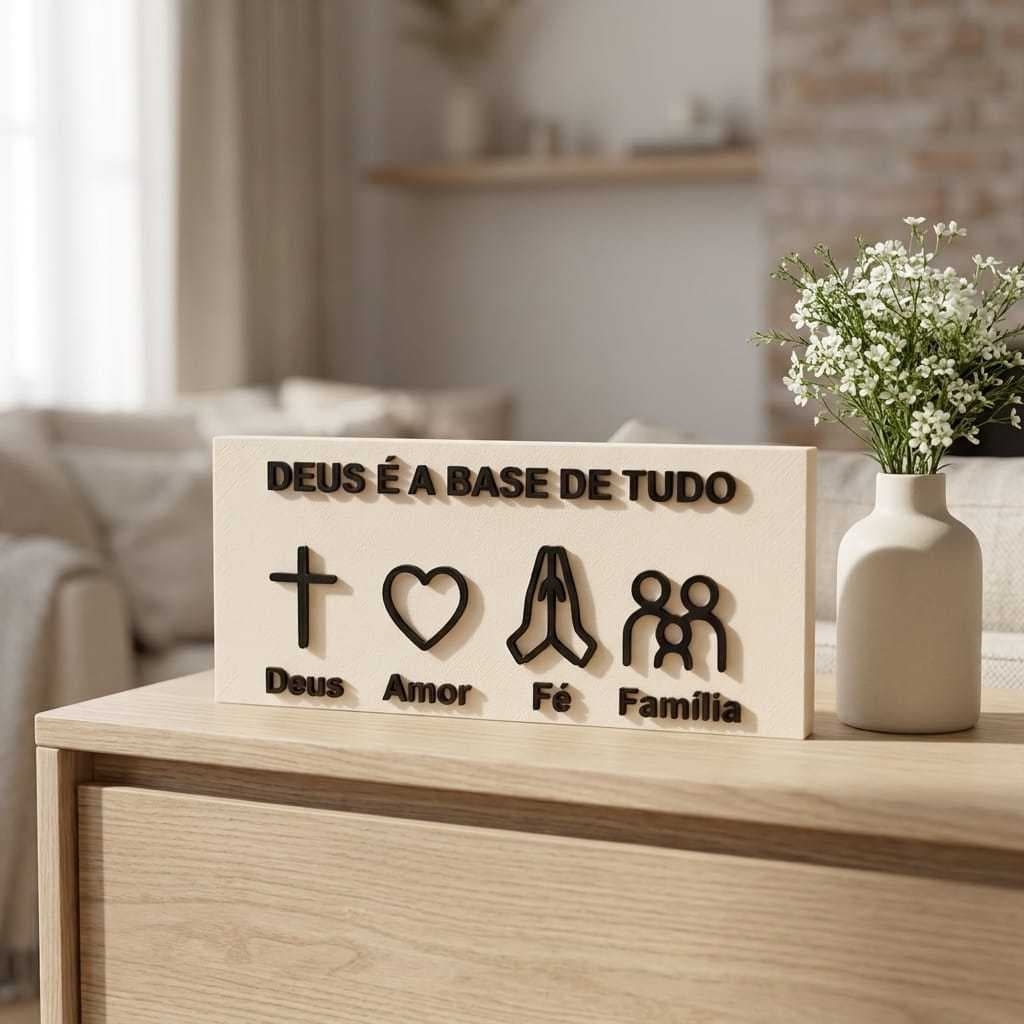 Placa decorativa Deus é a Base de Tudo Palavra Enfeite Placa de Casa Sala Mesa Quarto Presente