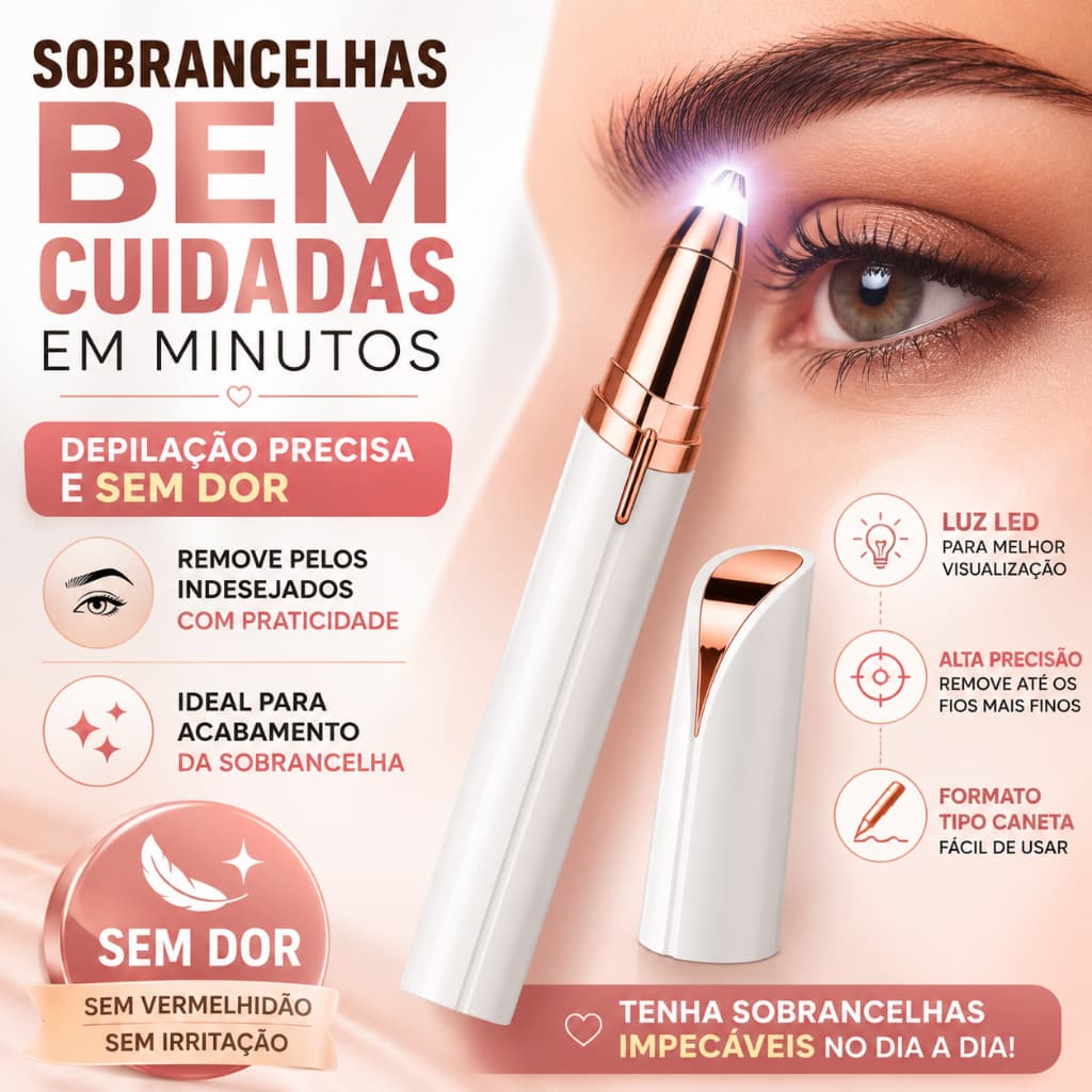 Caneta Depiladora de Sobrancelha Recarregável USB com LED Aparador Facial Elétrico