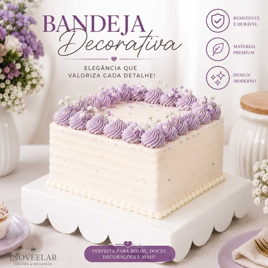 Bandeja Decorativa para Bolo | Base para Bolo Festa Mesa Posta Suporte Quadrado Porta Doces Decoração Elegante