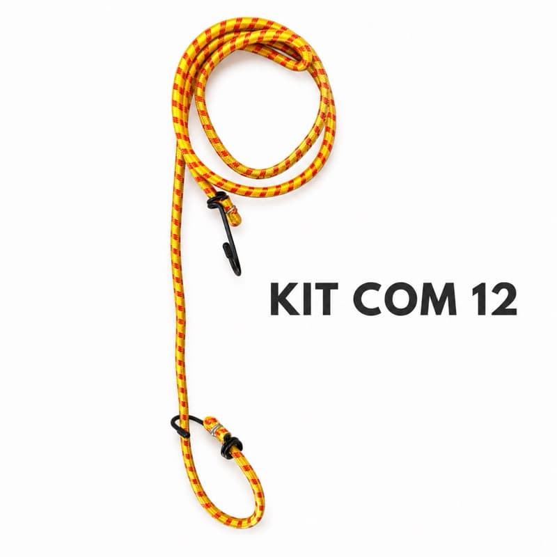 Kit 12 Cordas Elásticas Extensoras 6mm x 1,5m com Ganchos | Para Moto, Carro, Bicicleta e Bagagem