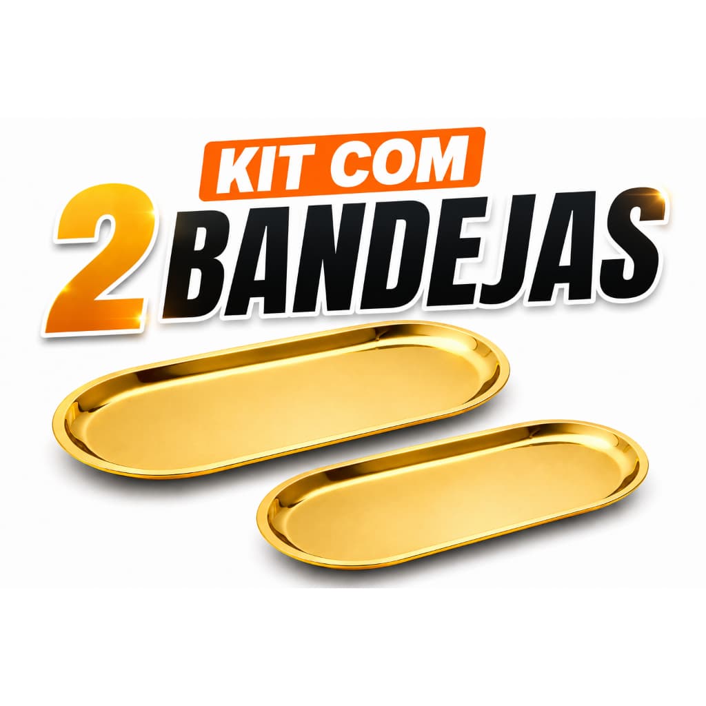 Kit 2 Bandejas Douradas Espelhadas Luxo Premium Decorativa Para Perfumes Joias Organização Decoração Auxiliar Lashes
