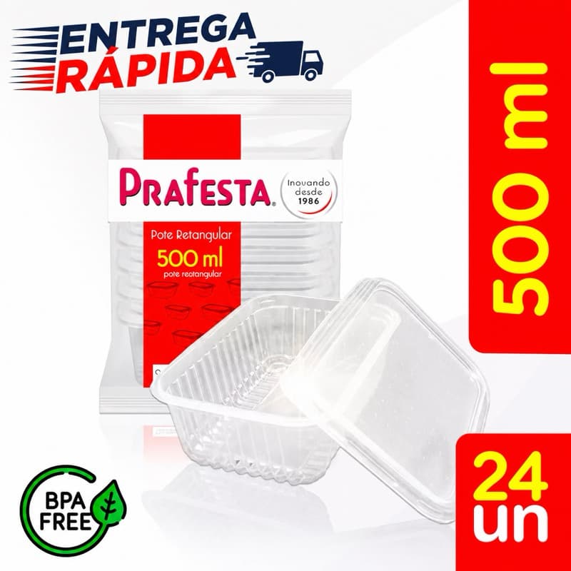 24un Pote Marmita Descartável 250 / 350 / 500 / Fitness Fit Freezer Microondas PRAFESTA 24 Potes Marmita Descartável
