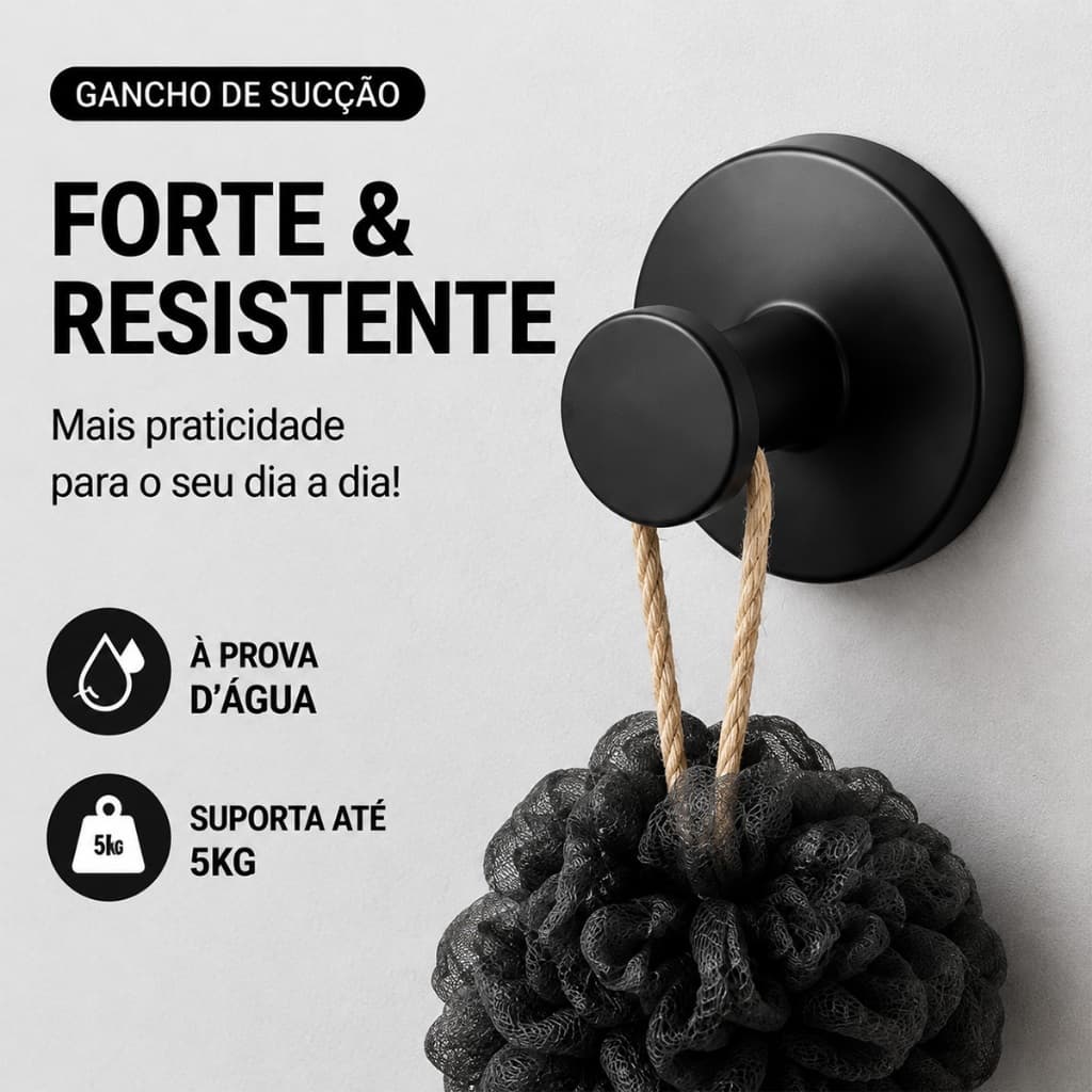 Ganchos de Ventosa de Aço Inoxidável para Banheiro - Único, Sem Furos e sem Perfuração