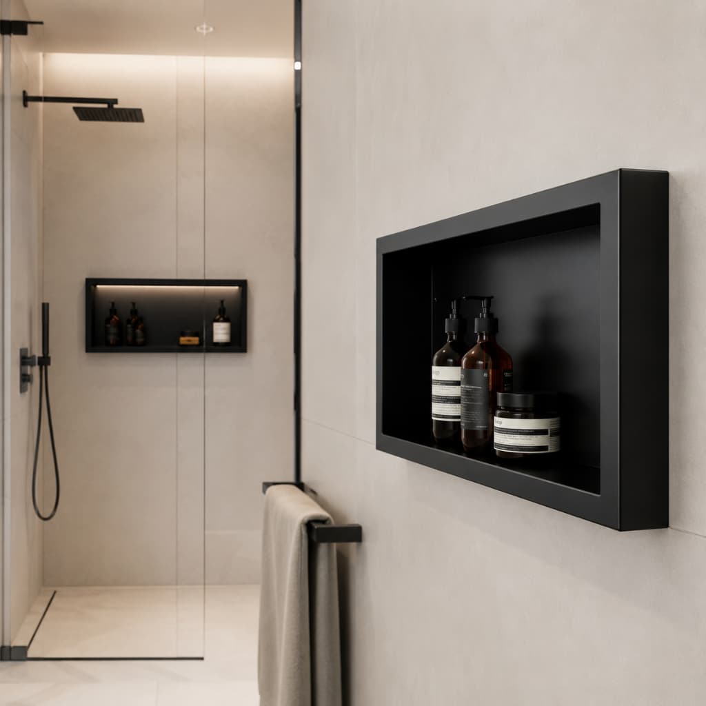 Nicho de Parede Sobrepor Banheiro Lavabo Porta Shampoo ABS 67,5cm Sem Quebrar Parede Vertical Horizontal Branco/Preto