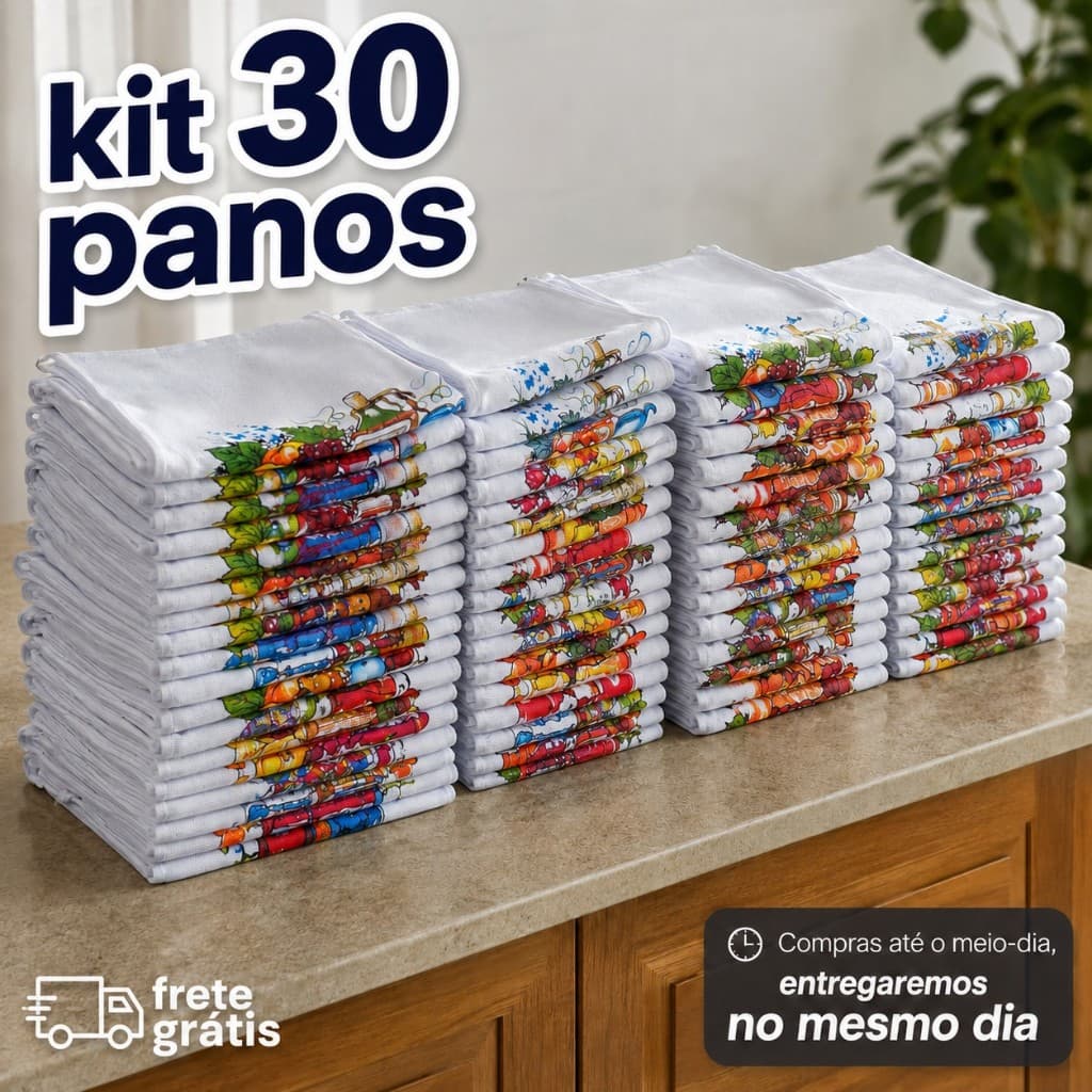 Kit 30 Panos De Prato GRANDES 100% 35 X 60 CM Algodão Estampados 10 Estamapas Diferentes
