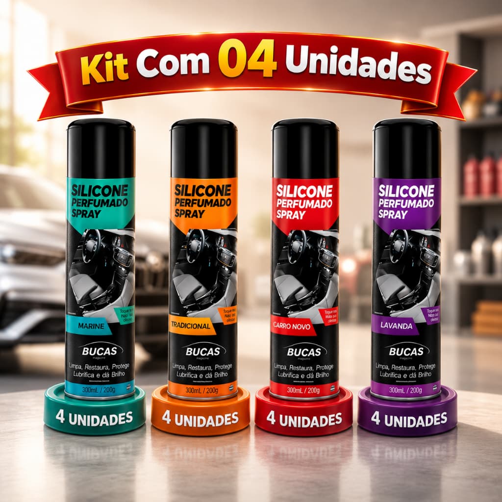 Silicone Spray para Carro Perfumado Limpa Protege  Dá Brilho  Vários Aromas Kit 4 uni