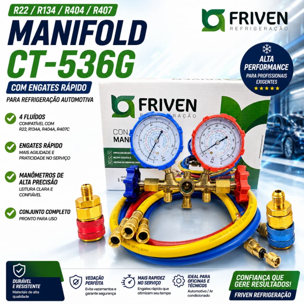 Manifold Ar Condicionado R134a R12 R22 c/ Engate Rapido Refrigeração Automotivo