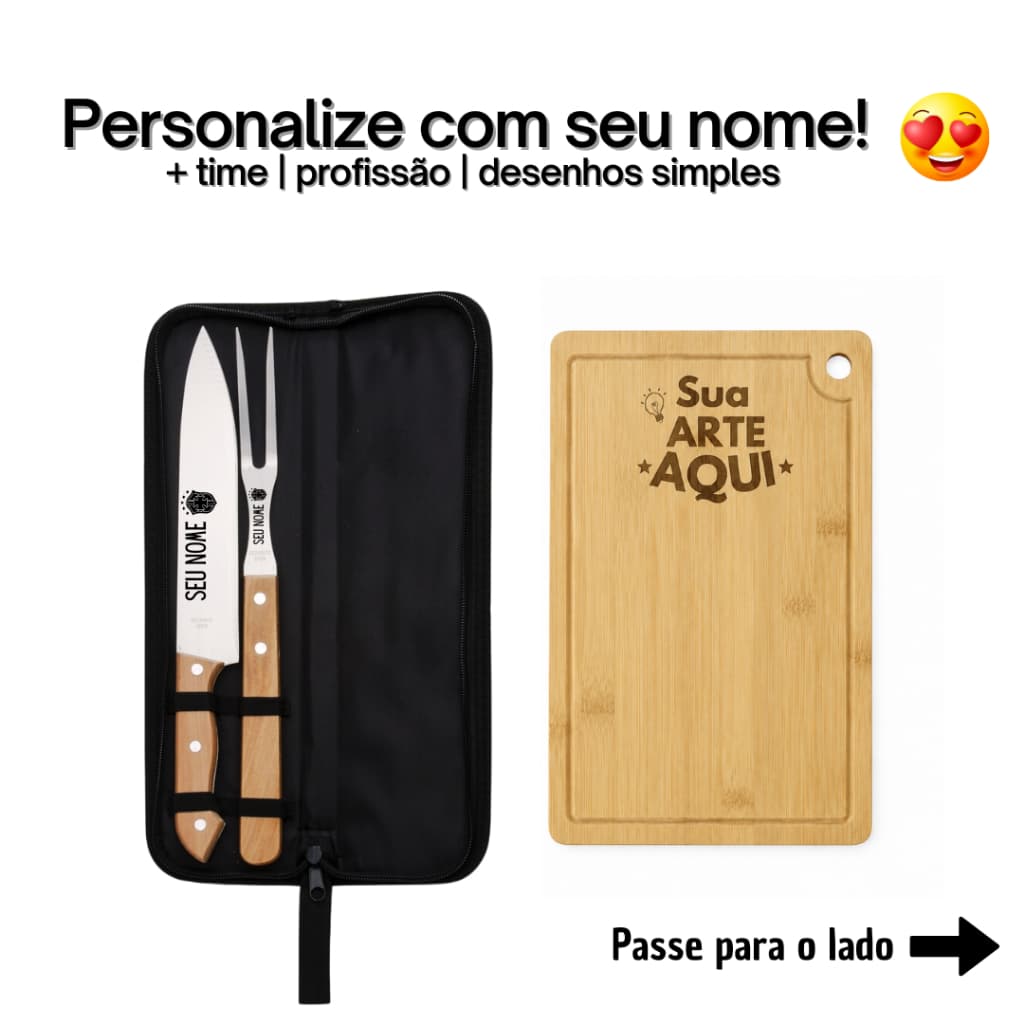 Kit Churrasco Personalizado - Faca e Garfo - Nome, Time, Profissão